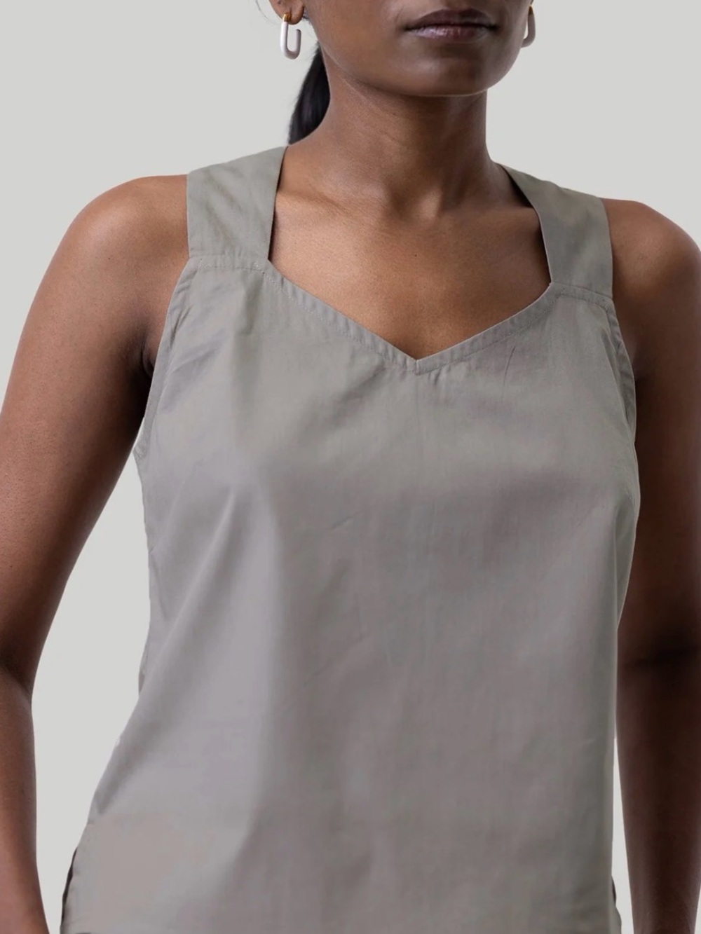 Reistor Tank Top Extra Small Ecru Poplin Square Crossback Cotton Minimalist NWT